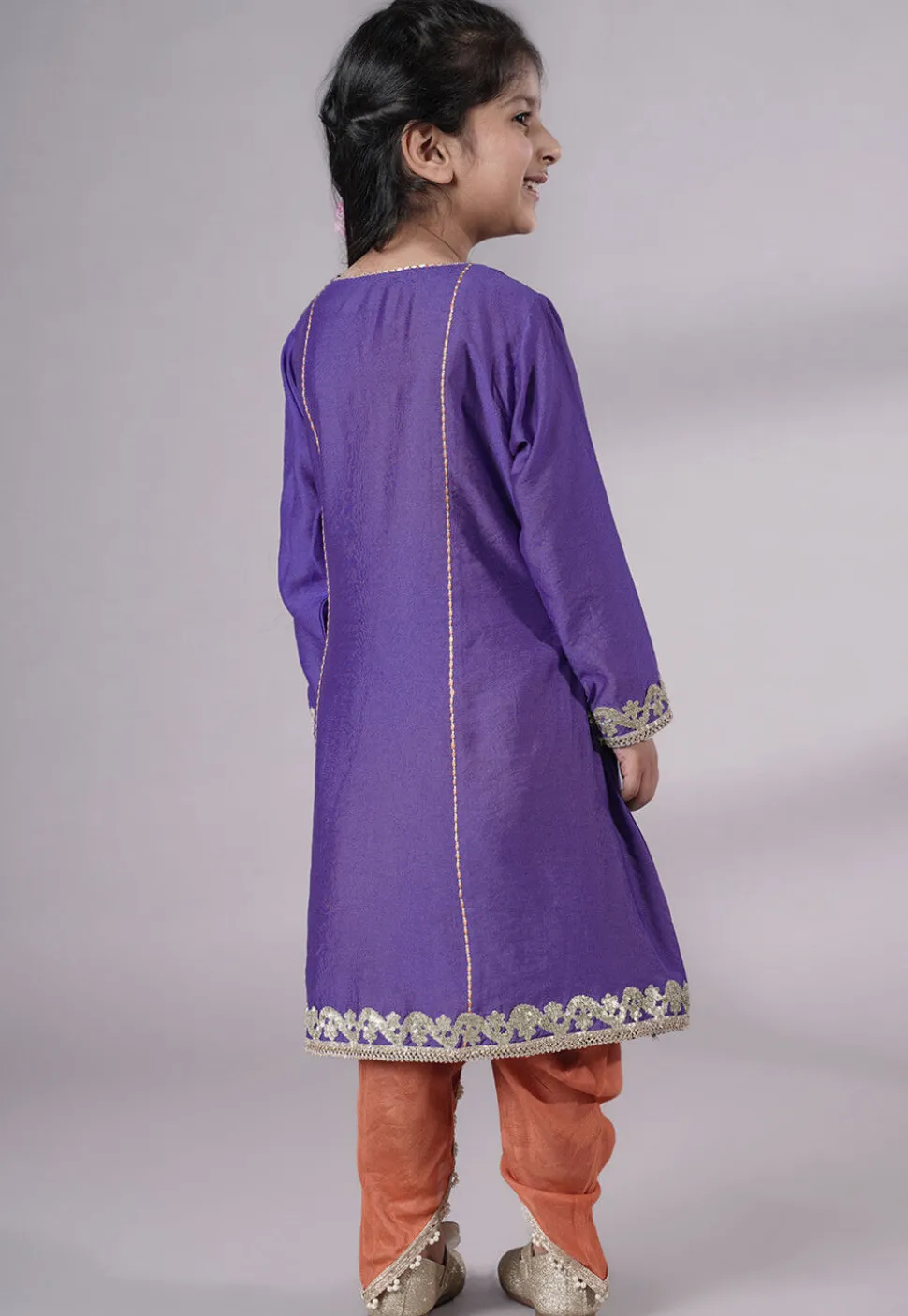 Embroidered Chanderi Silk Punjabi Suit in Purple