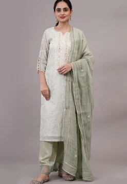 Embroidered Chanderi Silk Pakistani Suit in Pastel Green