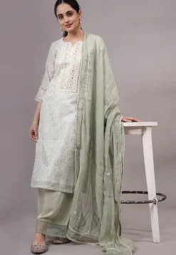 Embroidered Chanderi Silk Pakistani Suit in Pastel Green