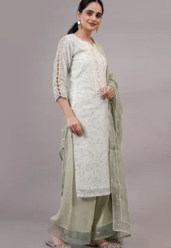 Embroidered Chanderi Silk Pakistani Suit in Pastel Green
