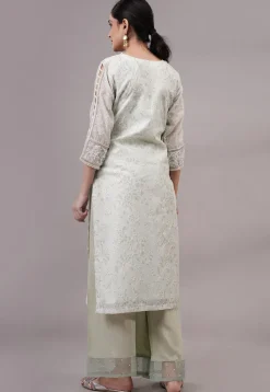Embroidered Chanderi Silk Pakistani Suit in Pastel Green