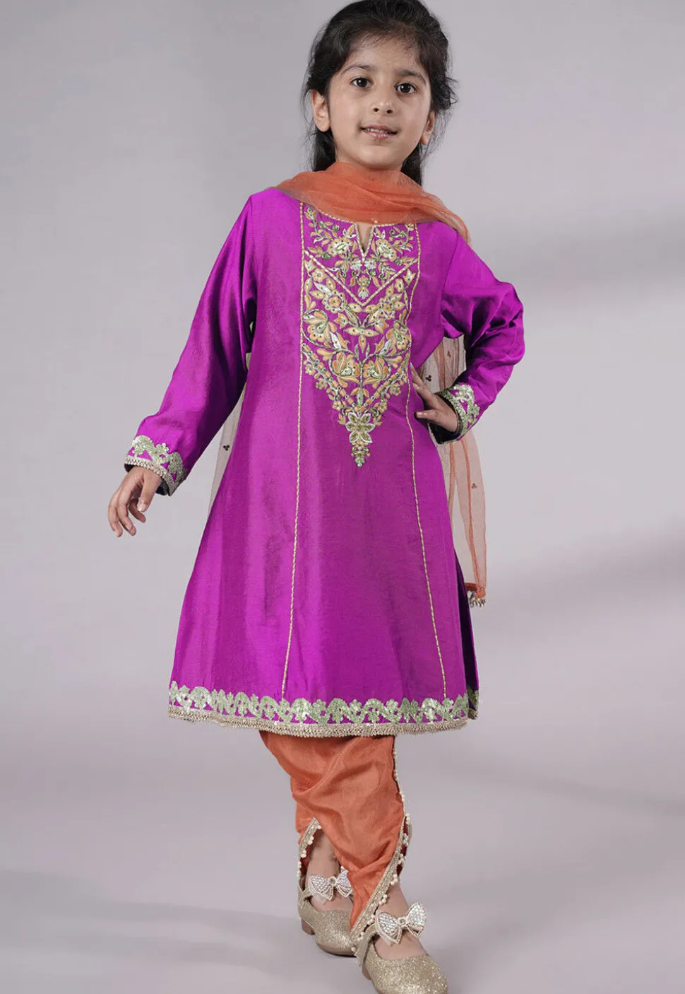 Embroidered Chanderi Silk Punjabi Suit in Magenta