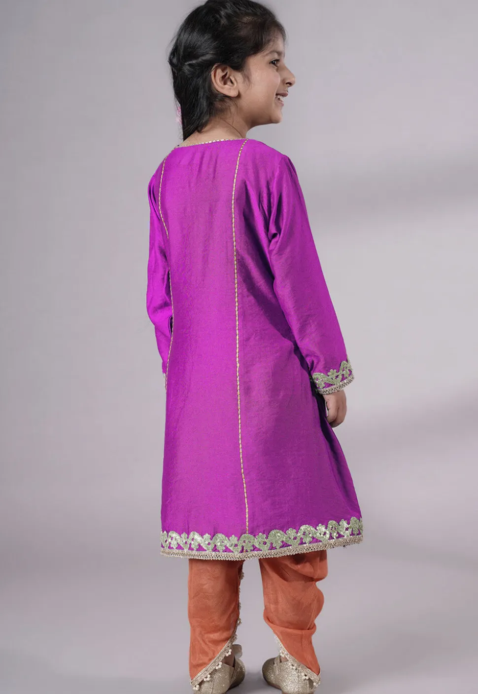 Embroidered Chanderi Silk Punjabi Suit in Magenta