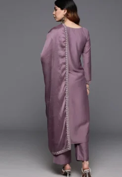Embroidered Chanderi Silk Pakistani Suit in Dusty Purple