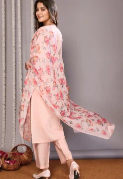 Embroidered Chanderi Silk Pakistani Suit in Pink