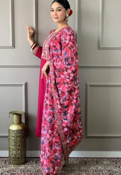 Embroidered Chanderi Silk Pakistani Suit in Pink