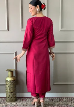 Embroidered Chanderi Silk Pakistani Suit in Pink