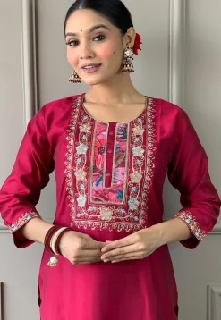 Embroidered Chanderi Silk Pakistani Suit in Pink