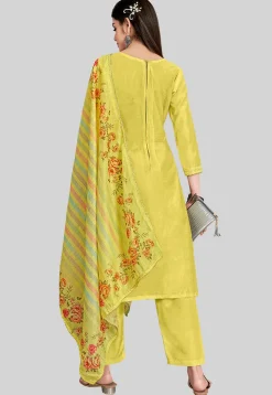 Embroidered Chanderi Silk Pakistani Suit in Yellow