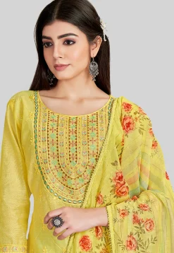 Embroidered Chanderi Silk Pakistani Suit in Yellow