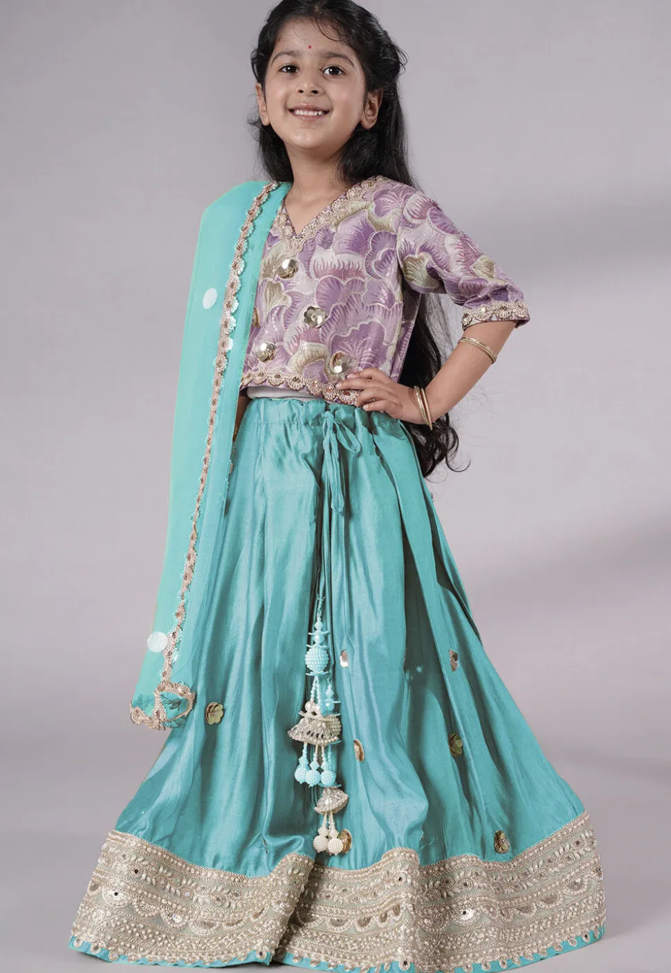 Embroidered Chanderi Silk Lehenga in Sky Blue