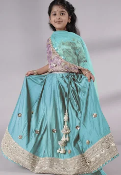 Embroidered Chanderi Silk Lehenga in Sky Blue