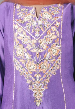 Embroidered Chanderi Silk Punjabi Suit in Light Purple