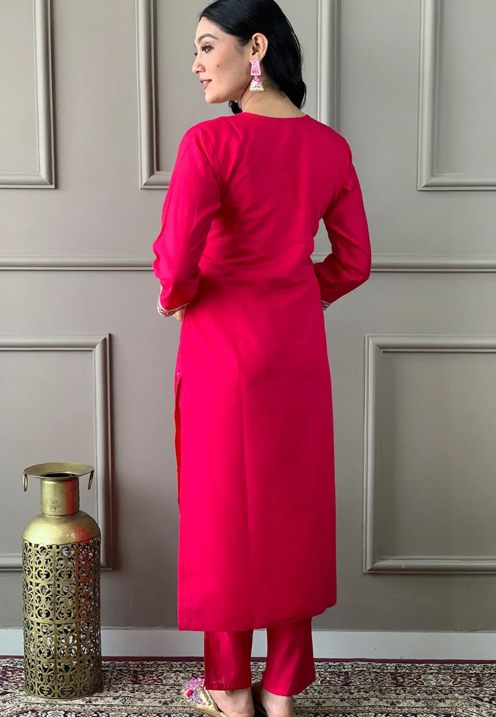 Embroidered Chanderi Silk Pakistani Suit in Pink