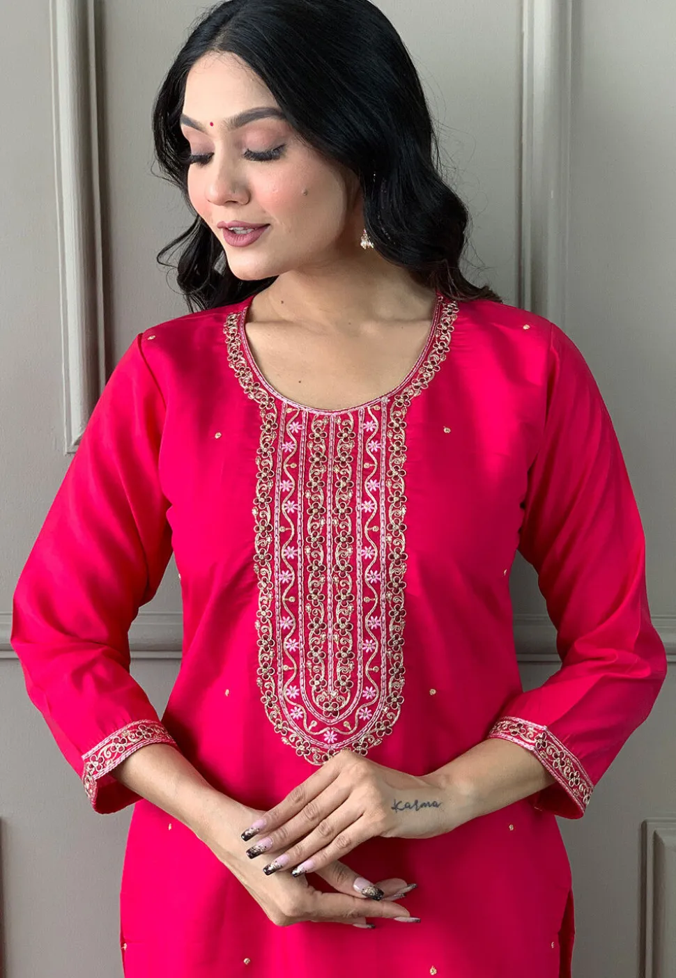 Embroidered Chanderi Silk Pakistani Suit in Pink