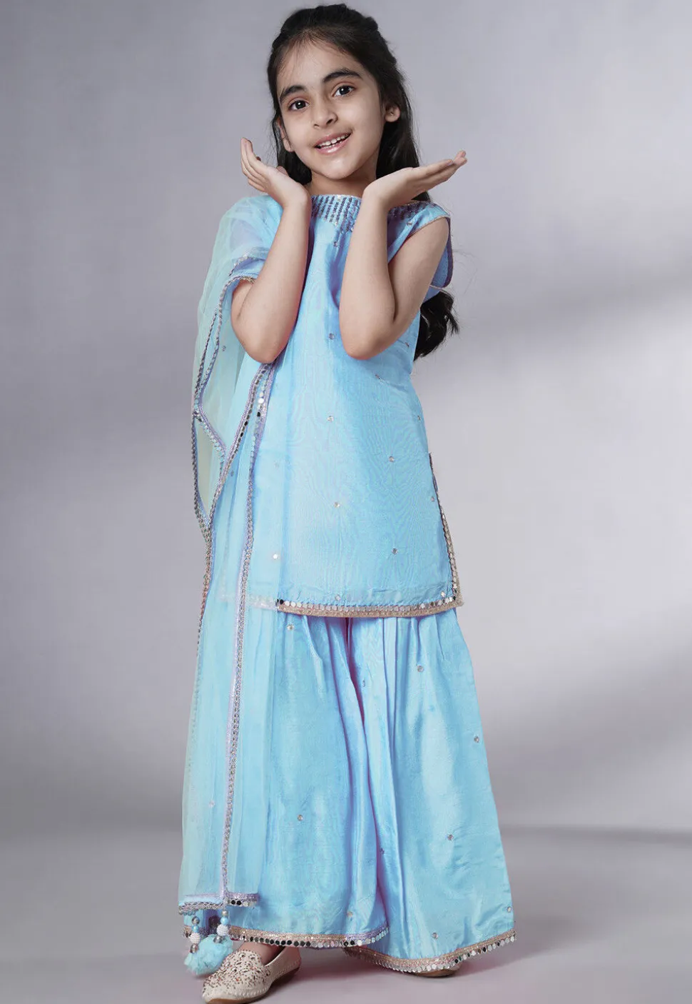 Embroidered Chanderi Silk Pakistani Suit in Sky Blue