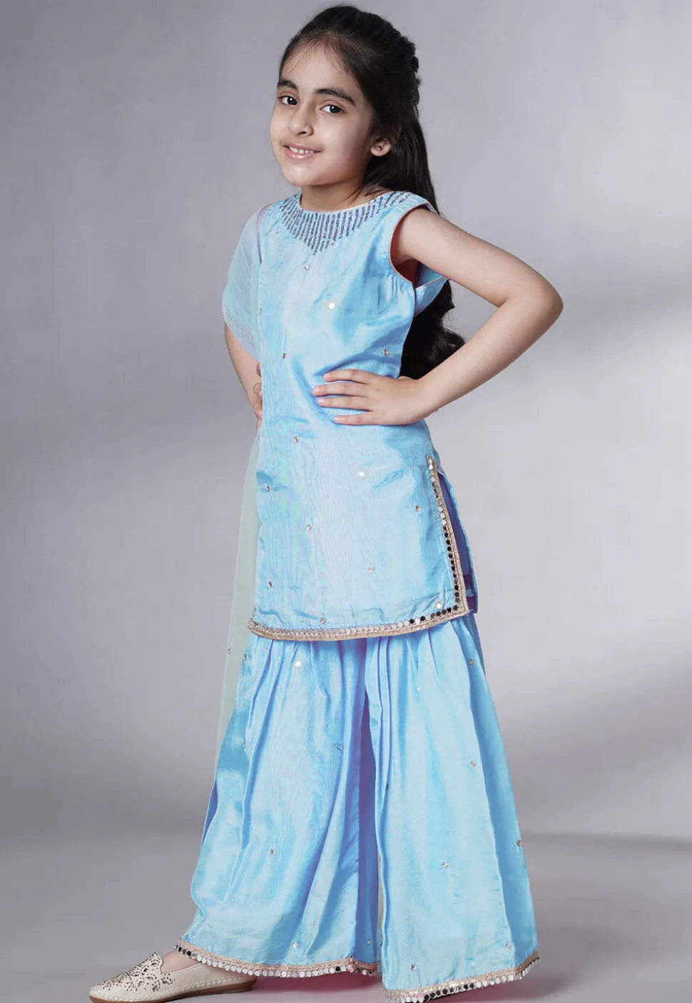 Embroidered Chanderi Silk Pakistani Suit in Sky Blue