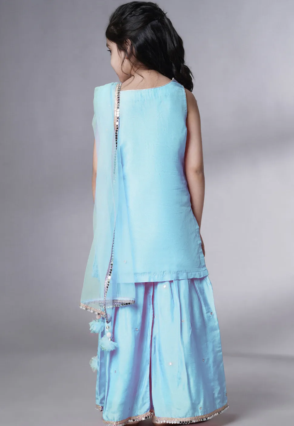 Embroidered Chanderi Silk Pakistani Suit in Sky Blue