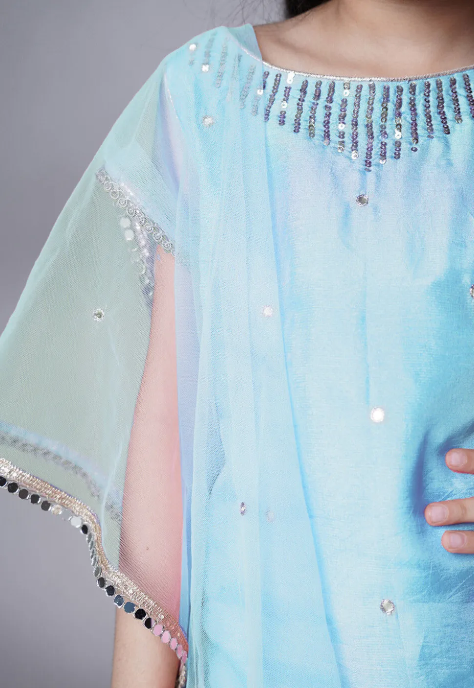 Embroidered Chanderi Silk Pakistani Suit in Sky Blue