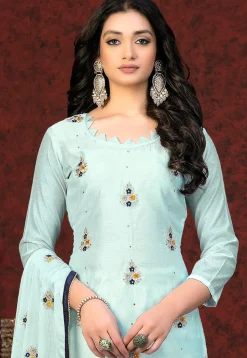 Embroidered Chanderi Silk Straight Suit in Light Blue