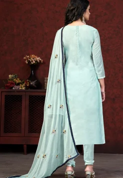 Embroidered Chanderi Silk Straight Suit in Light Blue