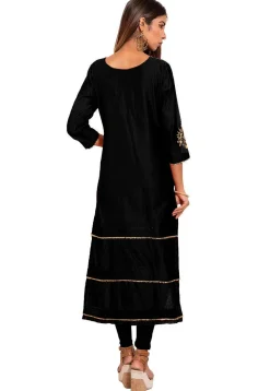 Embroidered Chanderi Silk Straight Suit in Black