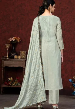 Embroidered Chanderi Silk Pakistani Suit in Sea Green