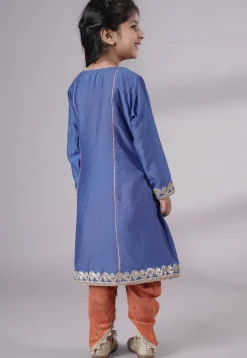Embroidered Chanderi Silk Punjabi Suit in Blue