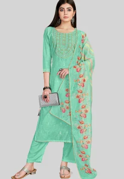 Embroidered Chanderi Silk Pakistani Suit in Sea Green