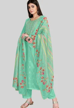 Embroidered Chanderi Silk Pakistani Suit in Sea Green