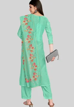 Embroidered Chanderi Silk Pakistani Suit in Sea Green