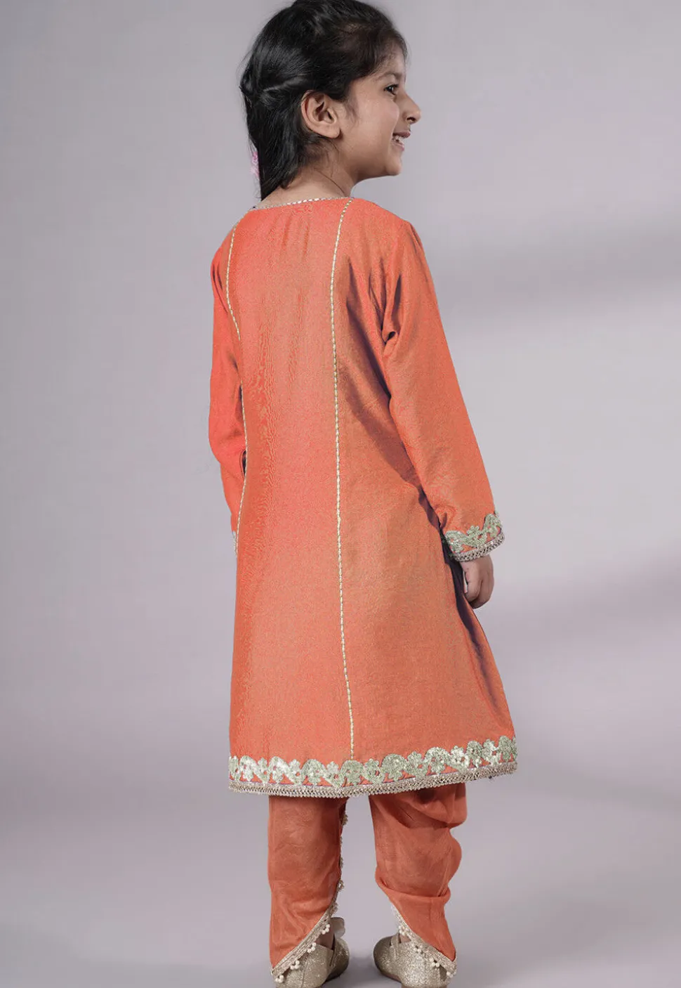 Embroidered Chanderi Silk Punjabi Suit in Peach