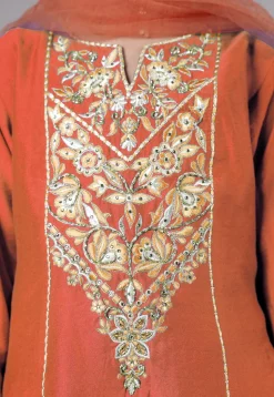 Embroidered Chanderi Silk Punjabi Suit in Peach