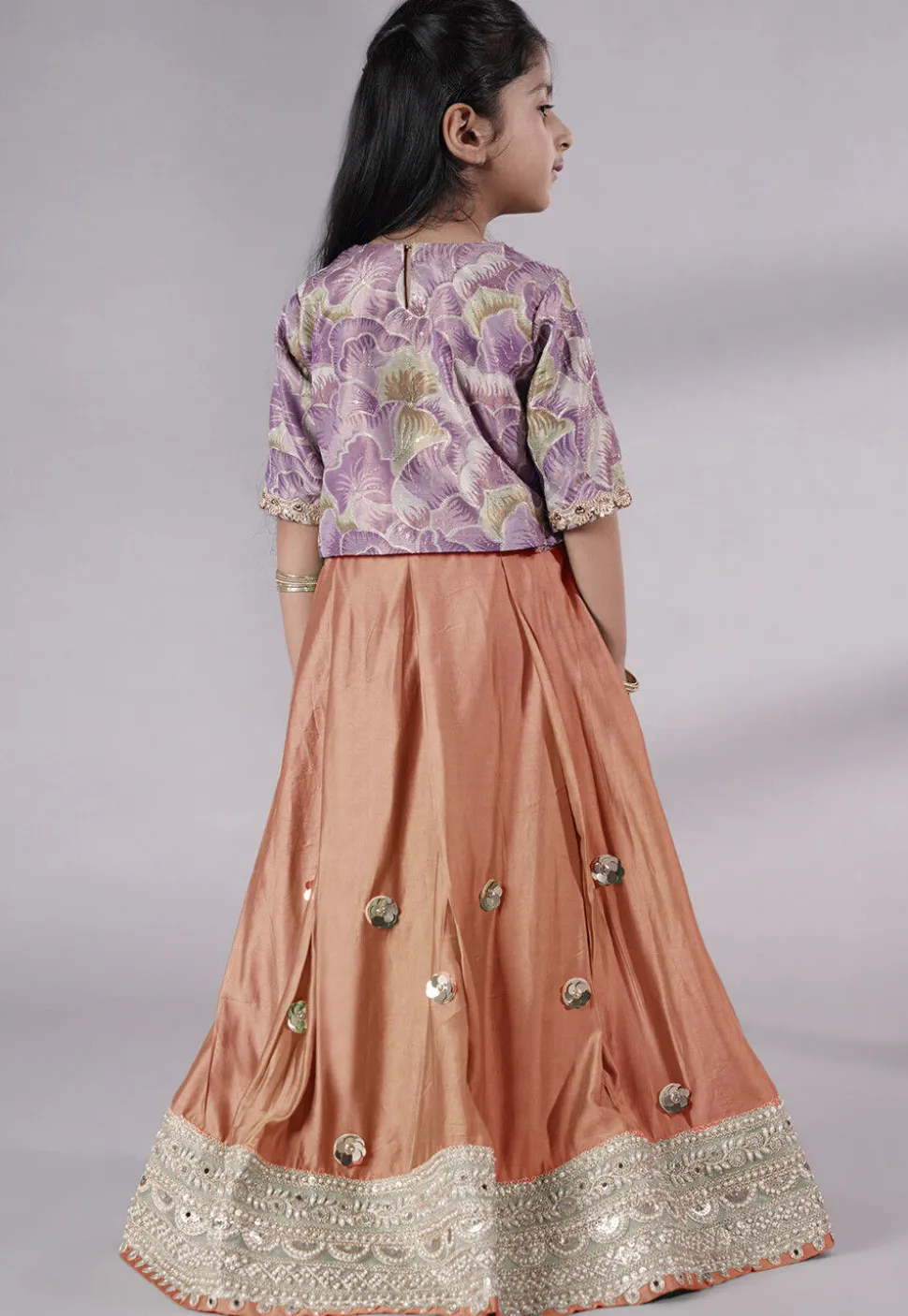 Embroidered Chanderi Silk Lehenga in Peach