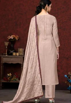 Embroidered Chanderi Silk Pakistani Suit in Beige