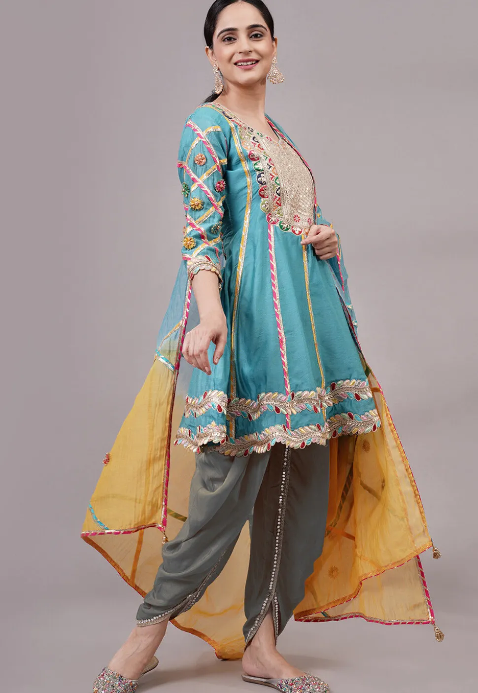 Embroidered Chanderi Silk Anarkali Suit in Blue