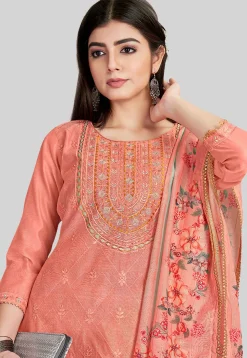 Embroidered Chanderi Silk Pakistani Suit in Peach