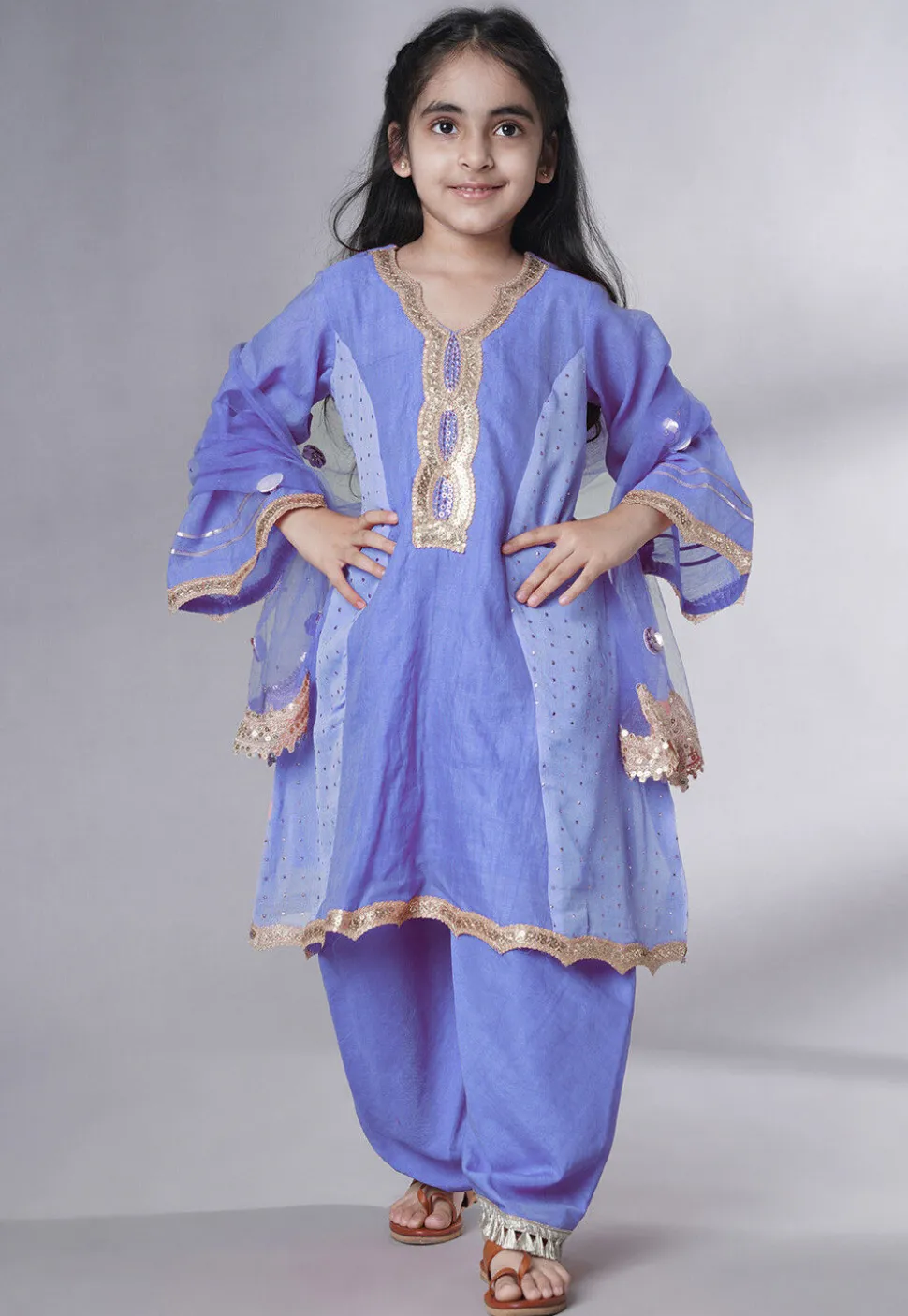 Embroidered Chanderi Silk Punjabi Suit in Light Purple