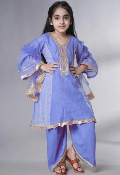 Embroidered Chanderi Silk Punjabi Suit in Light Purple