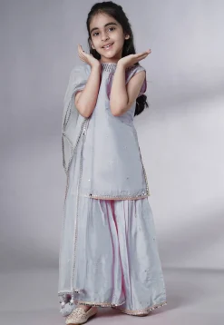Embroidered Chanderi Silk Pakistani Suit in Grey
