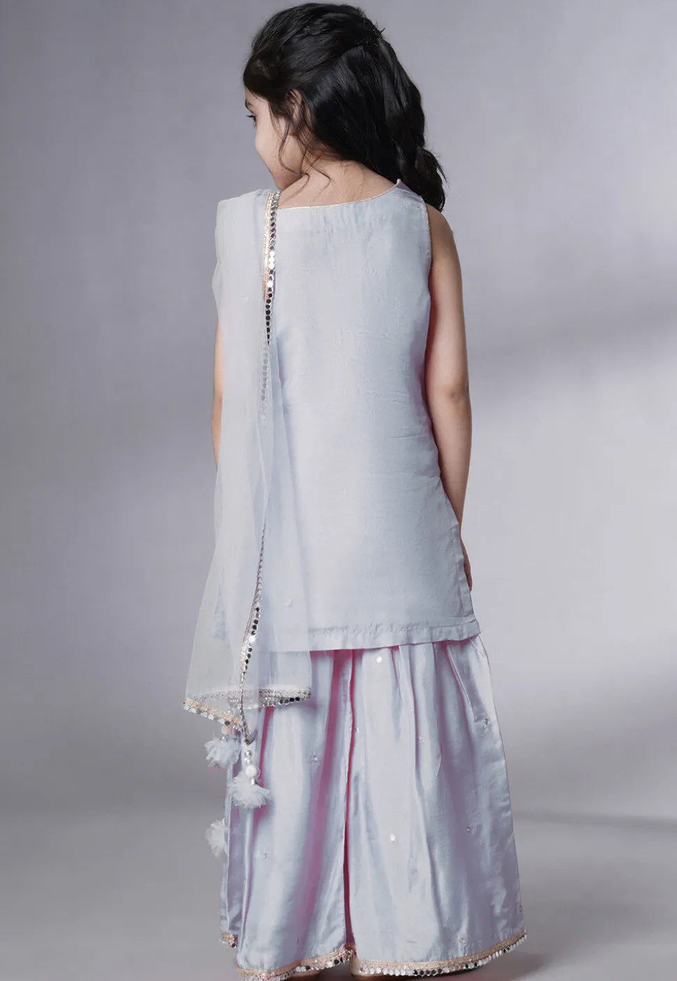 Embroidered Chanderi Silk Pakistani Suit in Grey