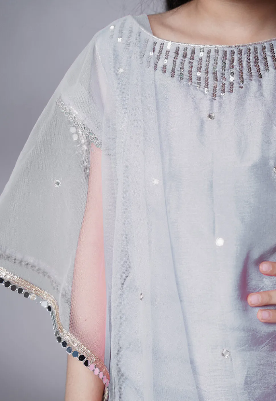 Embroidered Chanderi Silk Pakistani Suit in Grey