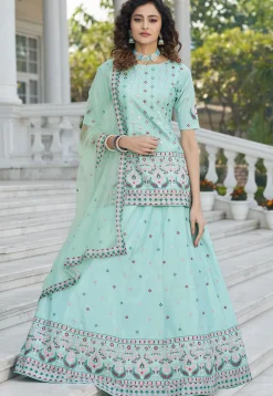 Embroidered Chiffon Lehenga in Sky Blue