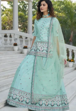 Embroidered Chiffon Lehenga in Sky Blue