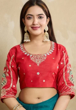 Embroidered Chiffon Saree in Teal Blue