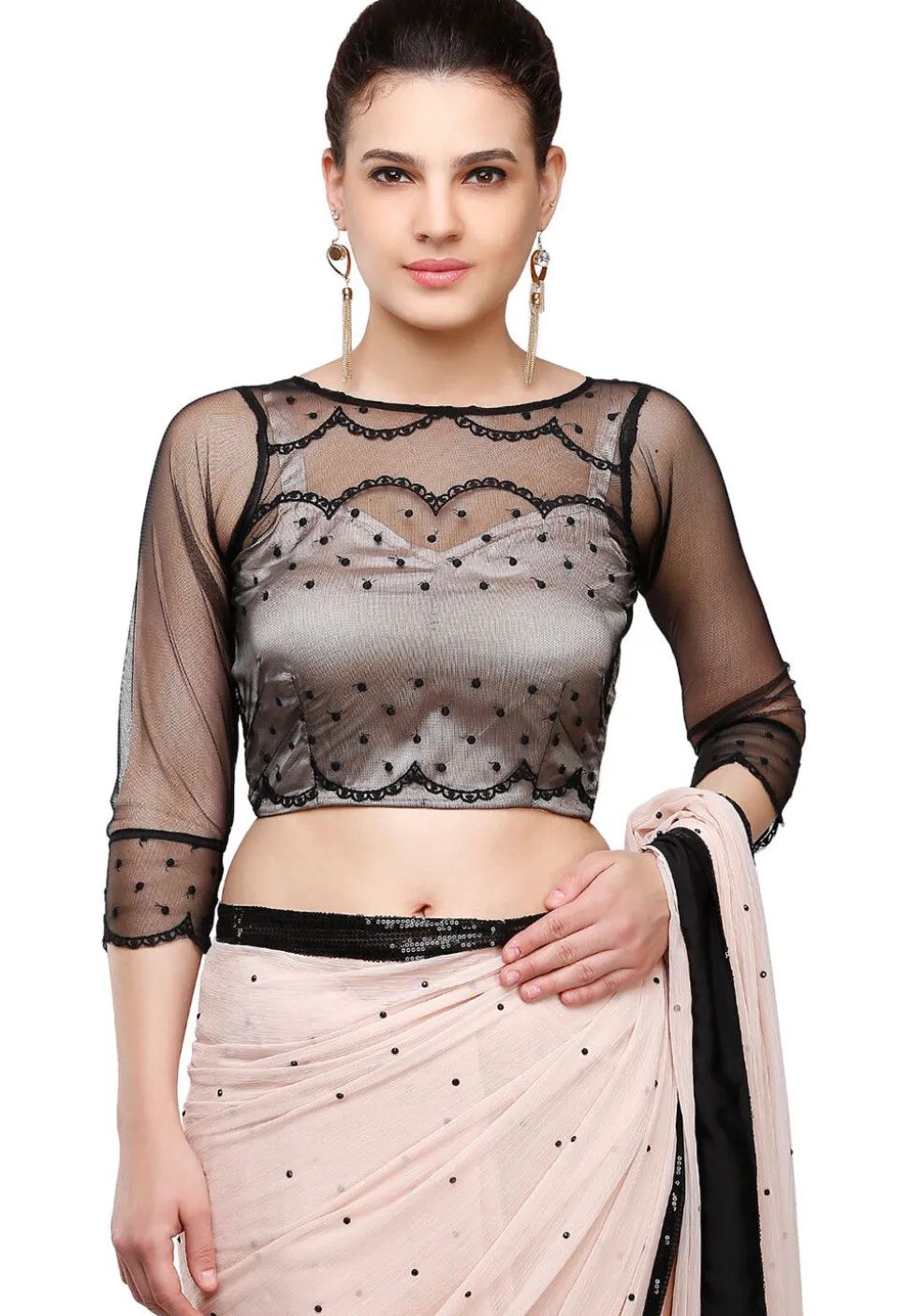 Embroidered Chiffon Saree in Baby Pink