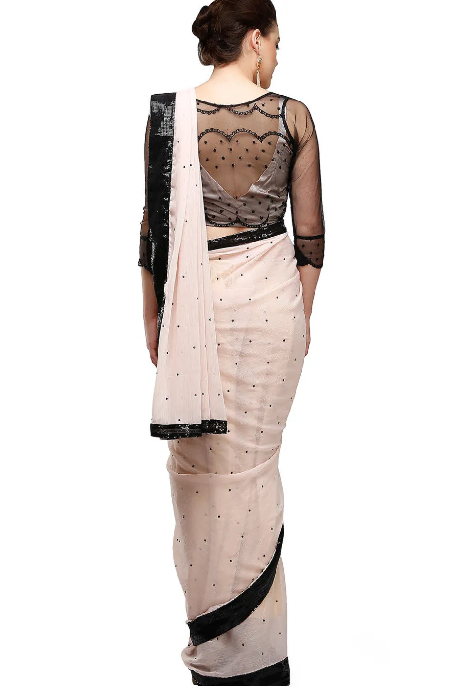 Embroidered Chiffon Saree in Baby Pink