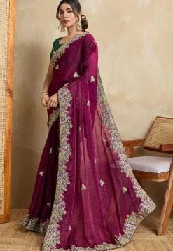 Embroidered Chiffon Saree in Purple