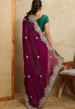 Embroidered Chiffon Saree in Purple