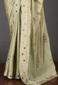 Embroidered Chinon Chiffon Saree in Dusty Green